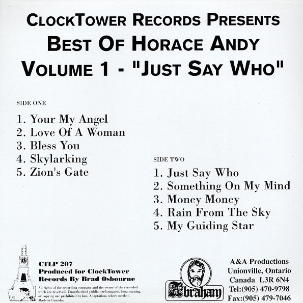 Horace Andy : Just Say Who Horace Andy : Just Say Who | LP / 33T  |  Oldies / Classics