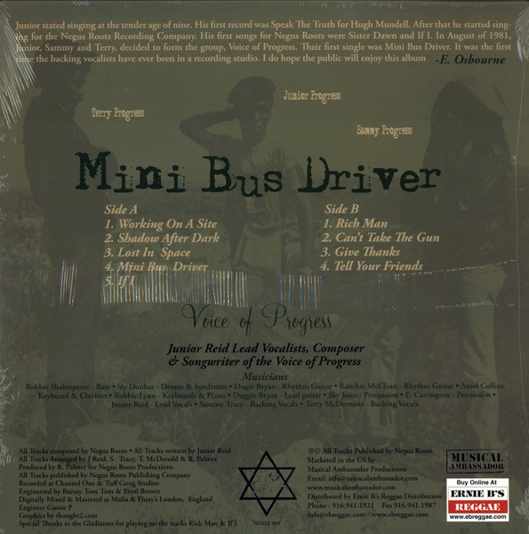 Voice Of Progress ( Feat. Junior Reid ) : Mini Bus Driver | LP / 33T  |  Dancehall / Nu-roots