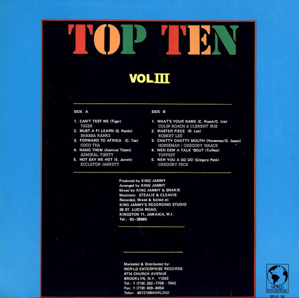 Various : Top Ten Vol 3 | LP / 33T  |  Dancehall / Nu-roots