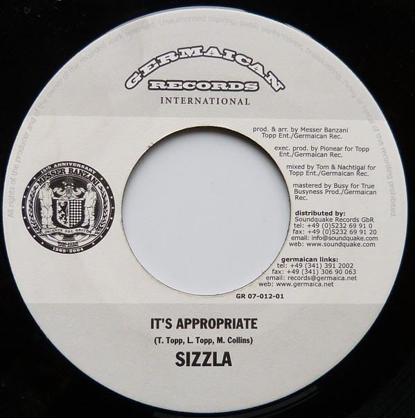 Sizzla : It's Appropriate | Single / 7inch / 45T  |  Dancehall / Nu-roots