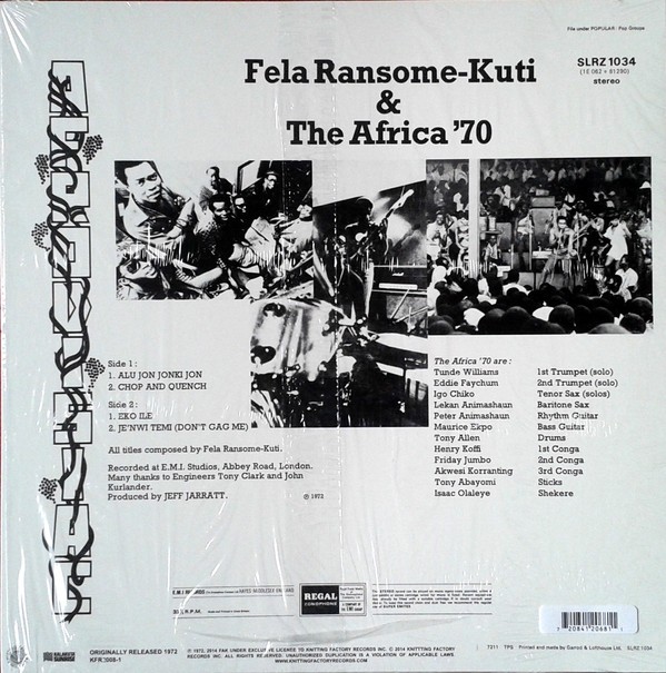 Fela Ransome-Kuti & The Africa '70 : Afrodisiac | LP / 33T  |  Afro / Funk / Latin