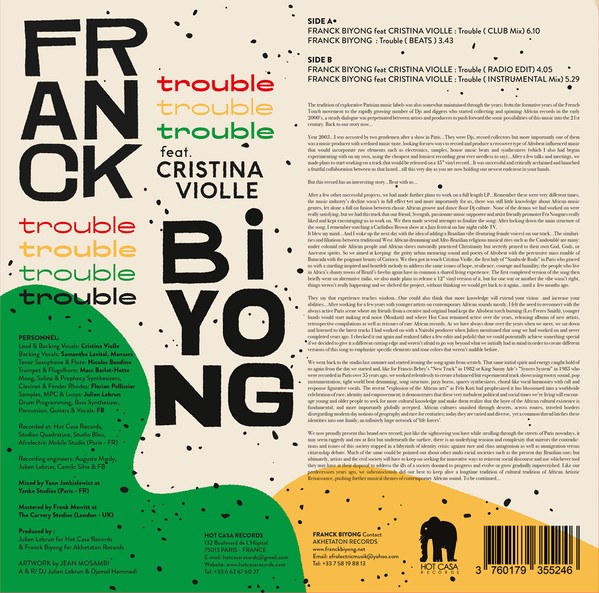 Franck Biyong Feat. Cristina Violle : Trouble Franck Biyong Feat. Cristina Violle : Trouble | Maxis / 12inch / 10inch | Afro / Funk / Latin